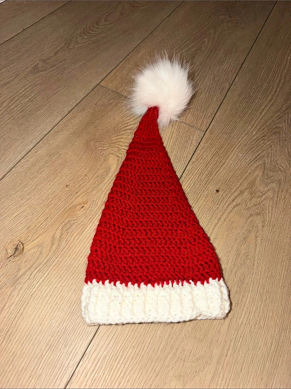 Red & White Crochet Pom-Pom Santa Hat Like New
